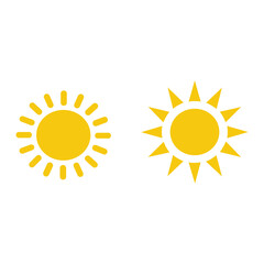 Yellow sun with rays icon vector set on white background. Modern simple flat weather, summer, sunlight symbol sign
