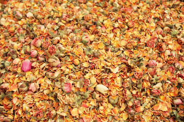 healthy food tea from dried flowers, leaves and herbs in the markets of Turkey Alanya