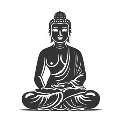 Vector silhouette of Buddha line drawing. Sketch of meditating buddah statue. Vector illustration isolated on white buddha sitting in lotus position - obrazy, fototapety, plakaty