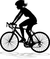 Fototapeta na wymiar Bicyclist riding their bike and wearing a safety helmet in silhouette