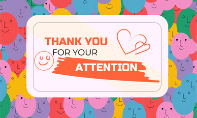 thank you card with people crowd seamless pattern illustration.fun Multi color rainbow cartoon characters in funny children doodle style. Friendly community or kid group background concept