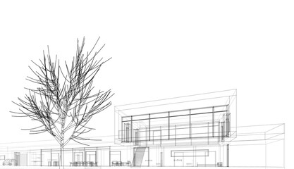 Modern house architectural design 3d illustration