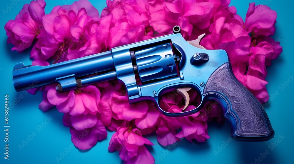 Wall mural flowers on a gun concept