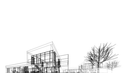 Modern house architectural design 3d illustration