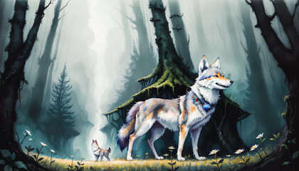 A Magic Wolf in the Enchanted Fairy Forest., Generative AI
