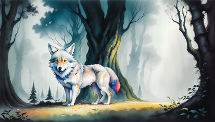 A Magic Wolf in the Enchanted Fairy Forest., Generative AI