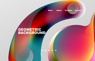 Landing page abstract liquid background. Flowing shapes, round design and circle. Web page for website or mobile app wallpaper