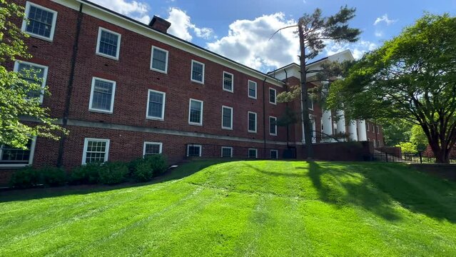 Cinematic Pan Shot of the Clarence Mitchell Jr. Building at the University of Maryland