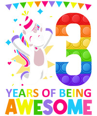 3 Years Of Being Awesome Unicorn Colorful Birthday