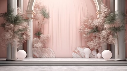A beautiful background with marble style, soft pink color palette, with space to promote products and services. Create with generative ai.