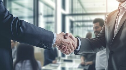 Men shaking hands, completing a successful business partnership deal, professional handshake, Generative AI