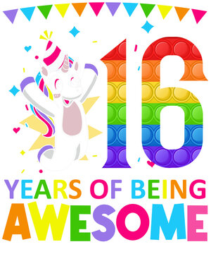 16 Years Of Being Awesome Unicorn Colorful Birthday