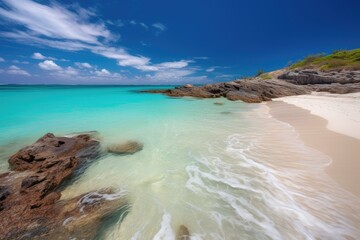 Pristine sandy beach with clear turquoise water