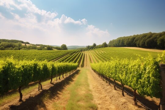 Picturesque vineyard with neat rows of grapevines
