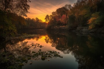 pond reflecting a vibrant sunset