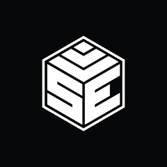 SE Logo monogram with hexagon geometric isolated outline design template