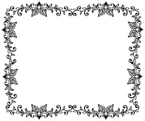Doodle drawing floral frame background on black and white.