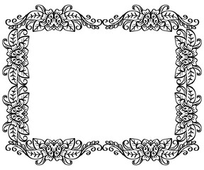 Doodle drawing floral frame background on black and white.