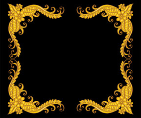 Doodle drawing gold floral frame background