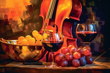 Vintage Jazz: Sip the melodic notes of wine, as the symphony of flavors dances on your palate, evoking the soulful rhythms of jazz. illustration generative ai