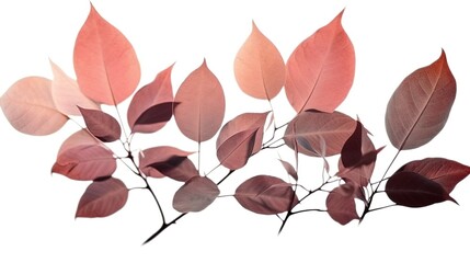 Branch with red leaves. Plant element for design. Closeup, top view. Generative AI. Illustration for cover, card, postcard, brochure, advertising or presentation.