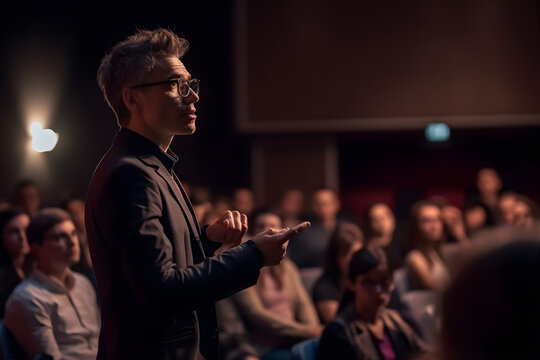 Image of professional delivering presentations to an audience