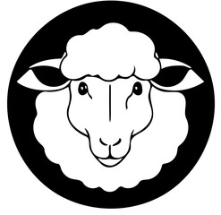 Sheep vector illustration in black and white, logo design of a domestic animal lamb