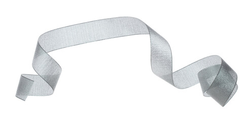 Gray ribbon long straight fly in air with curve roll shiny. Gray ribbon for present gift birthday...