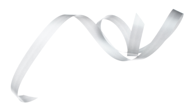 Gray ribbon long straight fly in air with curve roll shiny. Gray ribbon for present gift birthday party to wrap around decorate and make of textile cloth long straight. White background isolated