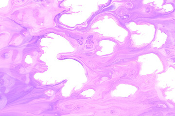 Paint drops and splashes on white paper. Multicolored explosion, purple lilac ink blots abstract background, fluid art