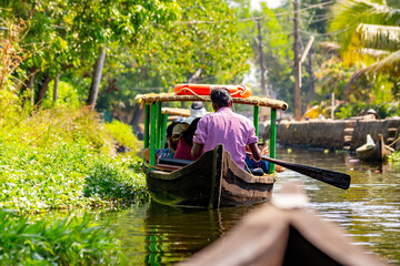 Kerala backwaters, India. Boats on the canals	