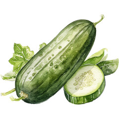 Garden Green, Watercolor Art of a Refreshing Cucumber