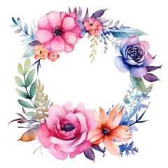 Watercolor flower bouquet wreath frame. Generative AI