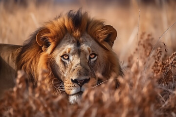 Lion roaring in the forest safari