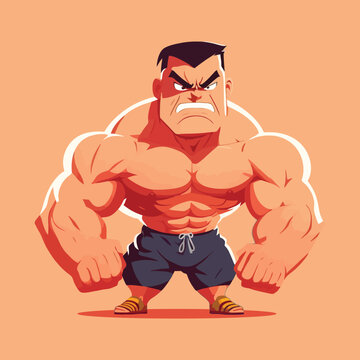 Masculine mature man with a muscular body. Vector Illustration of a macho masculine character.