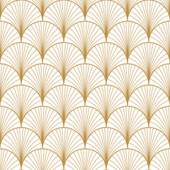 seamless pattern art deco with golden fan shape and line, png with transparent background. © i_fleurs