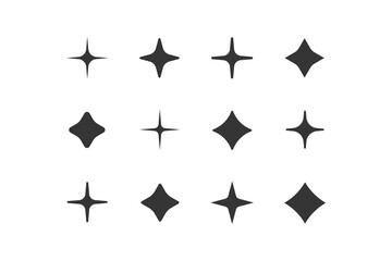 Set of 9 geometric shape - stars, rhombus. Modern linear design sign - stars, rhombus.