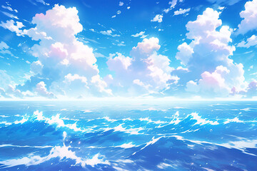 Fototapeta na wymiar Ocean with clouds, Anime style