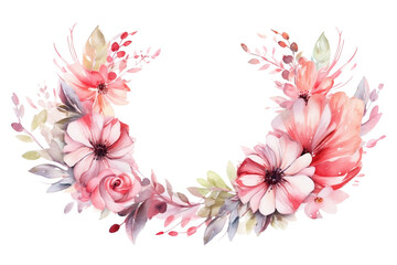 Botanical Garland Frame with Watercolor Flowers. Generative AI