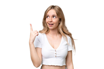 Fototapeta premium Young English woman over isolated background intending to realizes the solution while lifting a finger up
