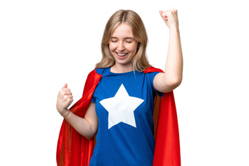 Super Hero English woman over isolated background celebrating a victory