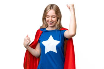 Super Hero English woman over isolated background celebrating a victory