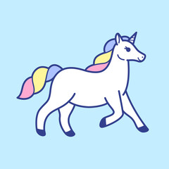 Cartoon unicorn with color mane. Stylized  illustration in cartoon style.