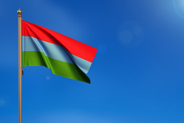 Karelia. Flag blown by the wind with blue sky in the background