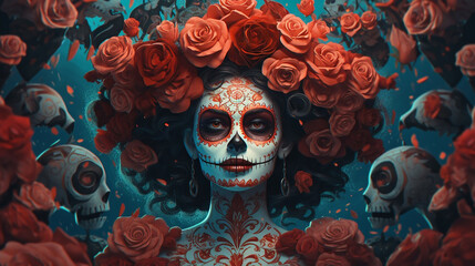 ai generative image of a beautiful Catrina a icon of the Mexico Día de Muertos 