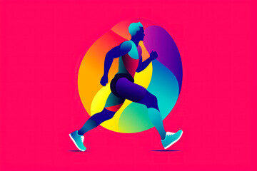 Fototapeta na wymiar logotype girl jogging on a colored background, the concept of sports, a healthy lifestyle generative ai
