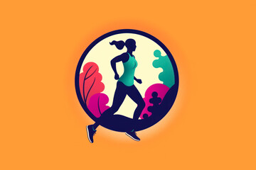 logotype girl jogging on a colored background, the concept of sports, a healthy lifestyle generative ai
