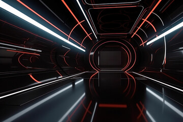 space corridor with neon illumination generative ai