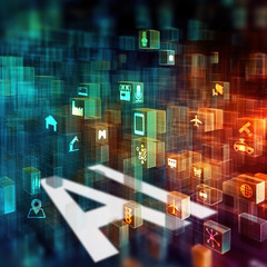 Obraz premium Digital business background image with media icons on media screen. created with generative AI technology