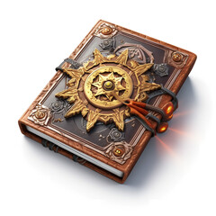 3d illustration of a dark leather grimoire. Vintage old magic book cover Spellbook concept. Generative AI